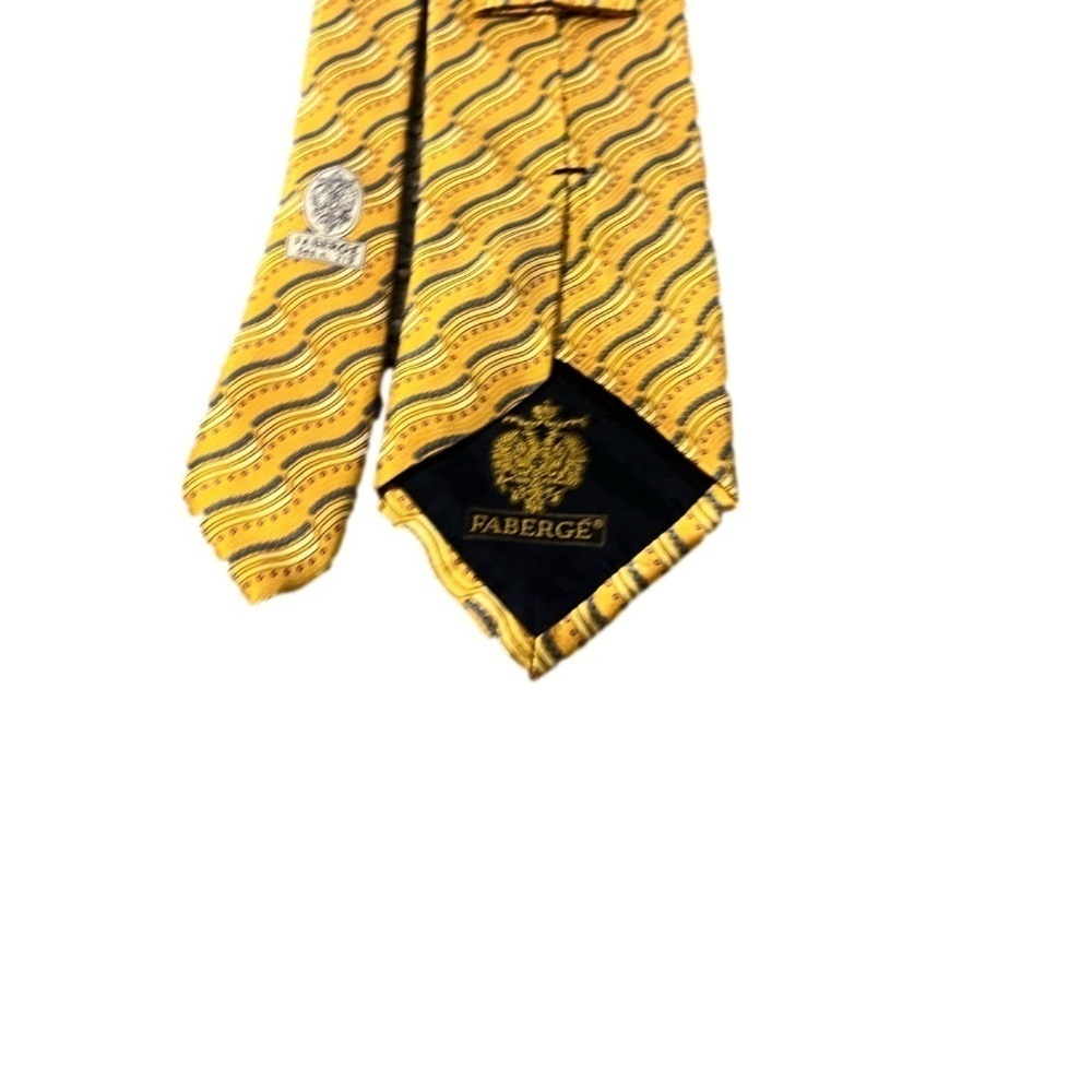Faberge Necktie Blue Wave Gold Yellow 100% Silk Tie Made Usa — image 3 of 4